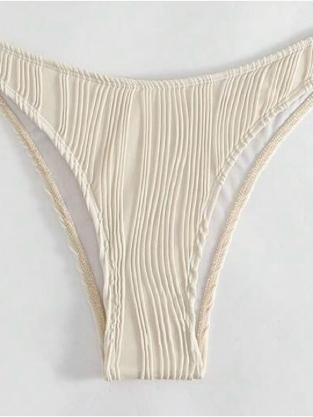 SHEIN Cream Ribbed High-Cut Bikini Bottom